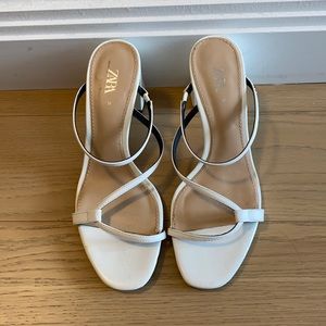 Zara White Strappy Sandal with Block Heel